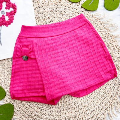 Conj. Blusa Florzinha e Short Saia - Off White e Pink